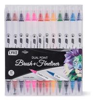 Kit 12 Brush Caneta Pen Duas Pontas Dupla Pincel Fineliner