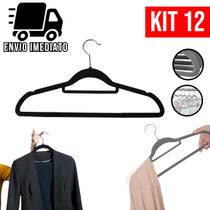 Kit 12 Cabide Veludo Antideslizante para Roupa Adulto Cabides Slim Resistente Ultra Fino