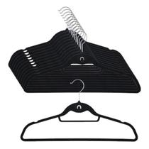 Kit 12 Cabides De Veludo Slim Preto Antideslizante Fino