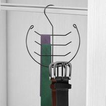 Kit 12 Cabides Suporte para Cinto e Gravata Preto Organização de Armário Plug Lar