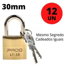 Kit 12 Cadeado 30mm Pado mesmo segredos iguais mesma chave