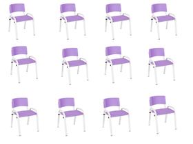 Kit 12 Cadeira Iso Infantil Creche, Escola Base Branco Lilas