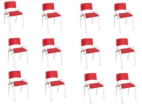 Kit 12 Cadeira Iso Infantil Creche, Escola Base Branco Vermelho