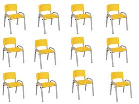 Kit 12 Cadeira Iso Infantil Creche, Escola Base Cinza Amarelo