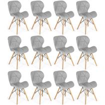 Kit 12 Cadeiras de Jantar Charles Eames Slim Wood Estofada - Cinza Kit 12 Cadeiras de Jantar Charles Eames Slim Wood Estofada - Cinza