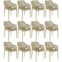 Kit 12 Cadeiras de Jantar Design Suits com Braços Empilhável em Polipropileno - Nude