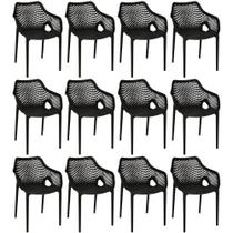 Kit 12 Cadeiras De Jantar Design Suits Com Braços Empilhável Em Polipropileno - Preto