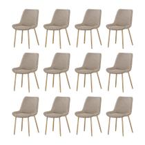 Kit 12 Cadeiras de Jantar Lara Estrutura em Aco Carbono Cor Bronze Estofado em Linho Conforto - Bege