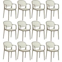 Kit 12 Cadeiras de Jantar Roma Prática com Braços para Sala e Cozinha - Branco/Cinza Escuro