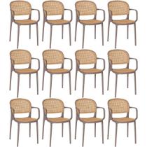 Kit 12 Cadeiras de Jantar Roma Prática com Braços para Sala e Cozinha - Marrom Claro Kit 12 Cadeiras de Jantar Roma Prática com Braços para Sala e Cozinha - Marrom Claro