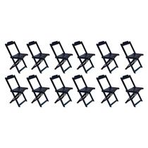 Kit 12 Cadeiras de Madeira Dobravel Preto