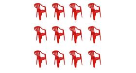 Kit 12 cadeiras de plástico bela vista - vermelha - com braço - mor