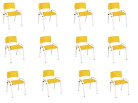 Kit 12 Cadeiras Infantil Iso, Escola, Base Branca- Amarelo
