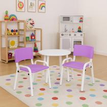 Kit 12 Cadeiras Infantil Iso, Escola, Base Branca- Lilas