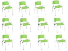 Kit 12 Cadeiras Infantil Iso, Escola, Base Branca- Verde Claro