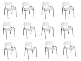 Kit 12 Cadeiras Infantil Iso, Escola, Base Cinza- Branco