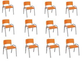 Kit 12 Cadeiras Infantil Iso, Escola, Base Cinza- Laranja