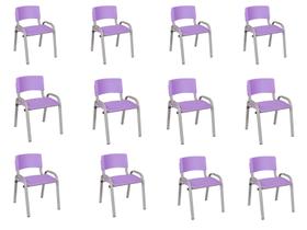 Kit 12 Cadeiras Infantil Iso, Escola, Base Cinza- Lilas