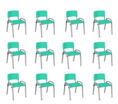 Kit 12 Cadeiras Infantil Iso, Escola, Base Cinza- Verde Água