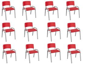 Kit 12 Cadeiras Infantil Iso, Escola, Base Cinza- Vermelho
