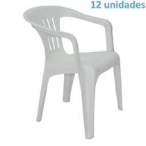 Kit 12 cadeiras plastica monobloco com bracos atalaia branca tramontina