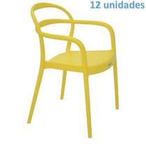 Kit 12 cadeiras plastica monobloco com bracos sissi amarela tramontina