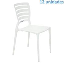 Kit 12 cadeiras plastica monobloco sofia branca encosto vazado horizontal tramontina