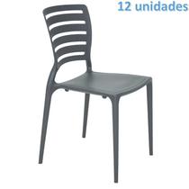 Kit 12 cadeiras plastica monobloco sofia grafite encosto vazado horizontal tramontina