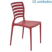 Kit 12 cadeiras plastica monobloco sofia vermelha encosto vazado horizontal tramontina
