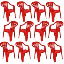 Kit 12 Cadeiras Poltrona Vermelha em Plastico Suporta Ate 182 Kg Mor