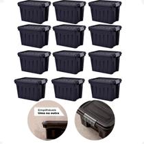 Kit 12 Caixa Organizadora Multiuso 20L Empilhável Com Trava