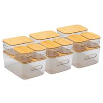 Kit 12 Caixas Acrílicas Transparente Organizadoras Tampa de Bambu