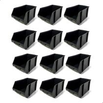 Kit 12 Caixas Bin n5 Gaveteiro Organizadora Estante Parafusos Ferramentas Preta