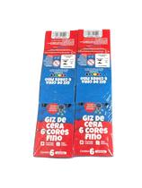 Kit 12 caixas de Giz de cera c/6 cores fino colorido escolar