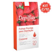 Kit 12 Caixas Folhas Prontas Cera Depilatória Depilação Corporal Depilflax Morango