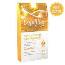 Kit 12 Caixas Folhas Prontas Cera Depilatória Depilação Corporal Depilflax Natural
