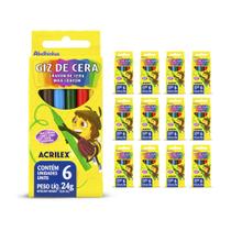 Kit 12 Caixas Giz de Cera 6 Cores 24g Acrilex Lembrança de Festa Lembrancinha Infantil