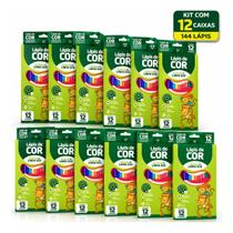 Kit 12 Caixas Lápis De Cor 12 Cores Grande Atacado Ponta Boa