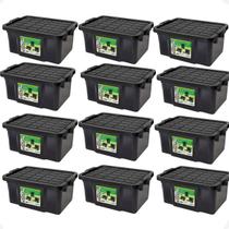 kit 12 Caixas Organizadora Multiuso Preta 25L Empilhável