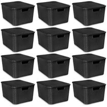 Kit 12 Caixas Organizadora Rattan 7 Litros C Tampa Preta
