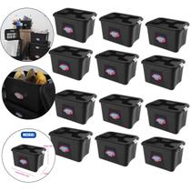 Kit 12 Caixas Organizadoras 56 Litros Com Trava Cor Preta