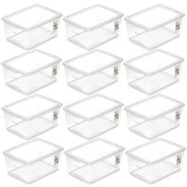 Kit 12 Caixas Plásticas Cesto Organizador Tampa Click Empilhável 33,5x24cm Ordene