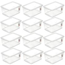 Kit 12 Caixas Plásticas Cesto Organizador Tampa Click Empilhável 33,5x24cm Ordene