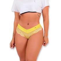 Kit 12 Calcinha Semi Fio Dental De Renda Microfibra Confort Cós Largo - Empório da Roupa