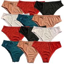 Kit 12 Calcinha Tanga Em Microfibra Lisa Feminino Adulto Atacado
