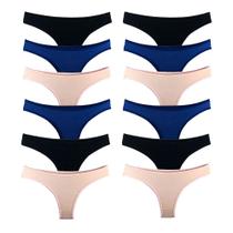 Kit 12 Calcinhas Fio Dental Algodão Cotton Básica Lisa Lingerie