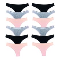 Kit 12 Calcinhas Fio Dental Algodão Cotton Básica Lisa Lingerie