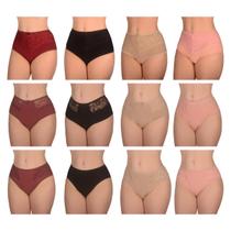 Kit 12 Calcinhas PLUS SIZE de Algodão com 3 Modelos Diferentes Rendado - Calçola Confortável Senhora Feminino Renda Atacado Calsinha Larga Luxo Grande - La Vitta Íntima Moda Lingerie Feminina Adulto