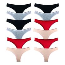 Kit 12 Calcinhas Tanga Algodão Cotton Básica Lisa Lingerie