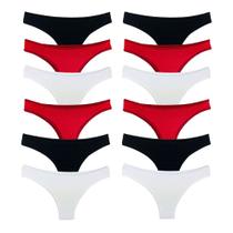 Kit 12 Calcinhas Tanga Algodão Cotton Básica Lisa Lingerie